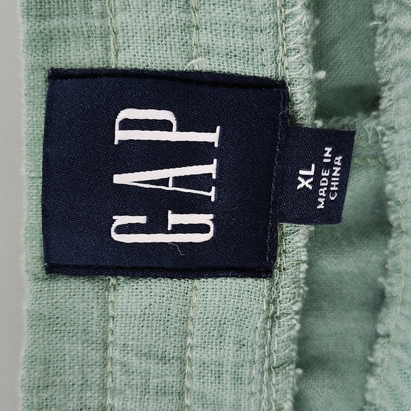 GAP Linen Blend Pants Size XL Green Baggy Lounge Elastic Waist Drawstring - Picture 2 of 5